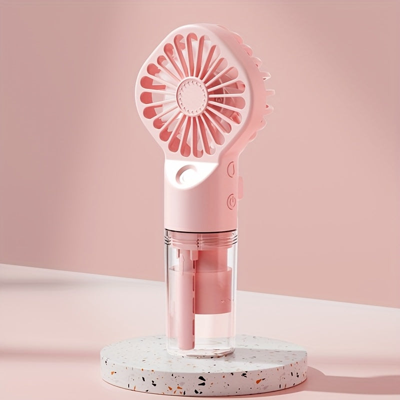 Portable Handheld Spray Fan for Outdoor Use, Neck-Hanging Fan, Desktop Humidifying Mini Fan with Four Wind Speed Settings.