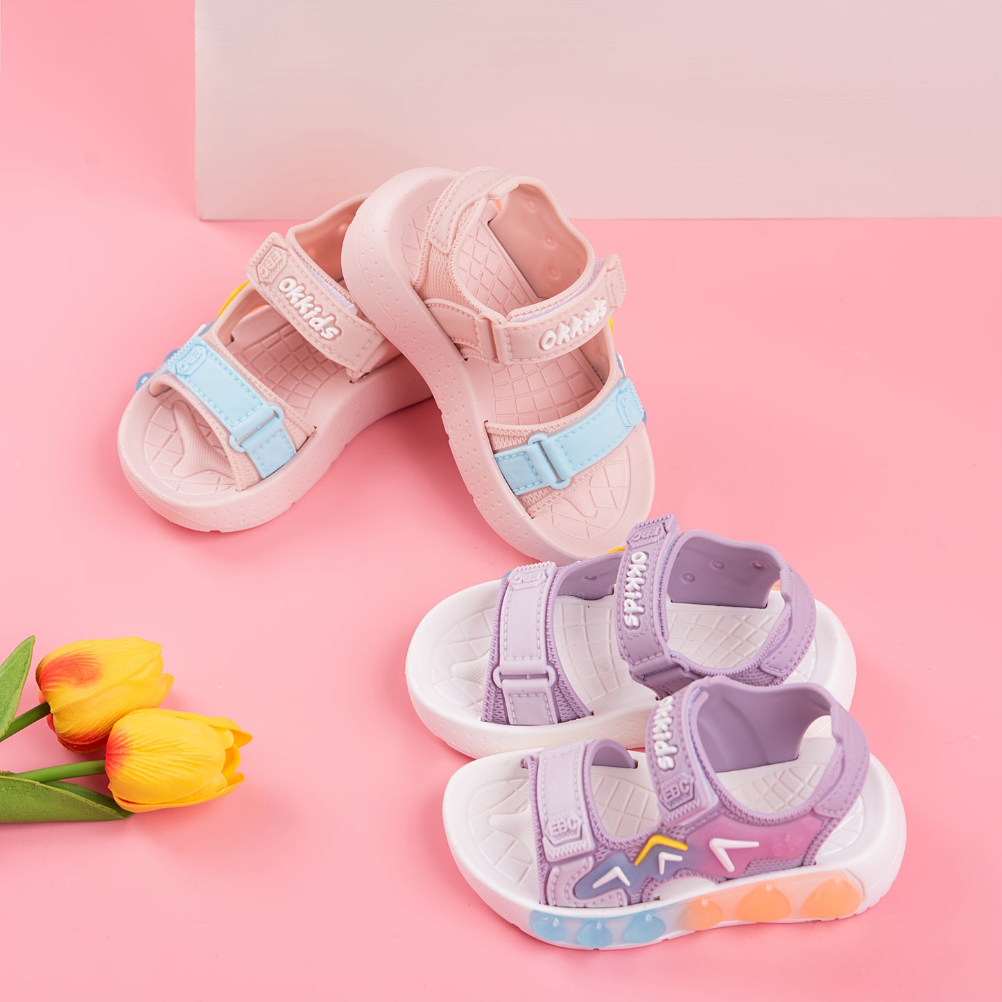 Girls' Summer Sandals - Cute Cartoon Design, Breathable & Comfortable, Lightweight PVC Material with Closure, Perfect for Outdoor Play & Casual Wear, Pink & Blue with "SPEED" Print, Shoes for Girls