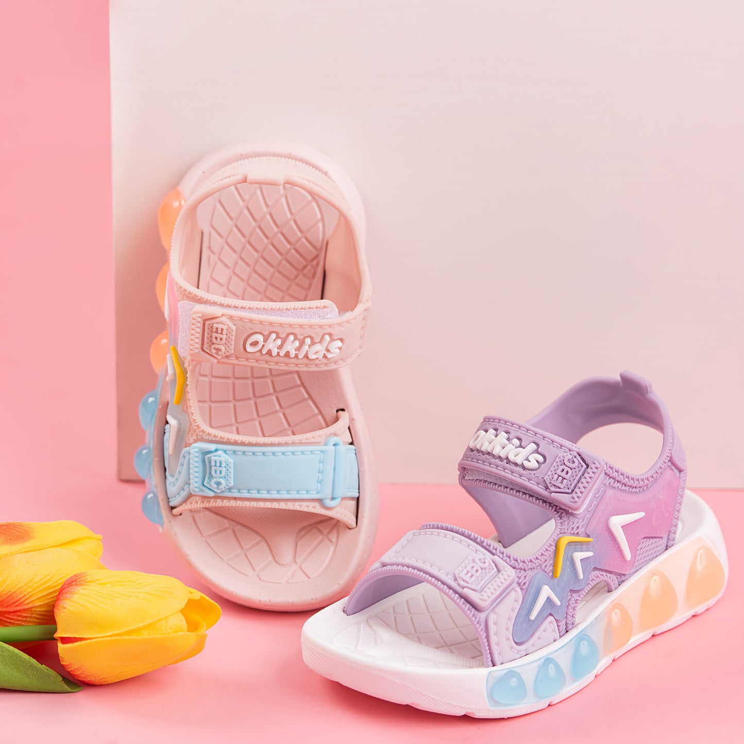 Girls' Summer Sandals - Cute Cartoon Design, Breathable & Comfortable, Lightweight PVC Material with Closure, Perfect for Outdoor Play & Casual Wear, Pink & Blue with "SPEED" Print, Shoes for Girls