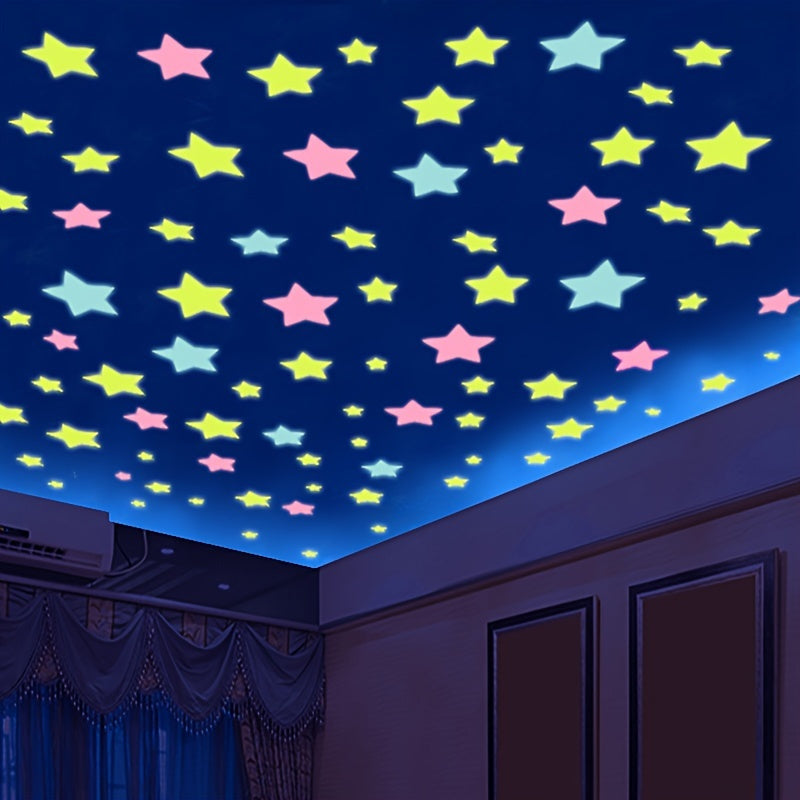 100Pcs Glow-In-The-Dark Star Stickers: Decorate Your Bedroom, Living Room, Or Ceiling with a Festive Touch