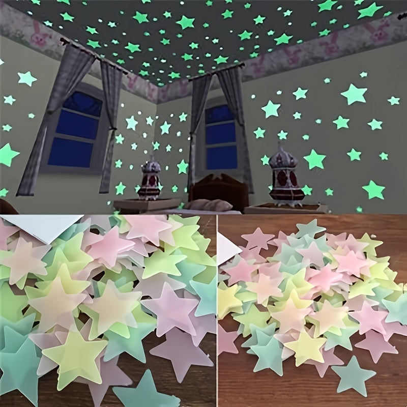 100Pcs Glow-In-The-Dark Star Stickers: Decorate Your Bedroom, Living Room, Or Ceiling with a Festive Touch