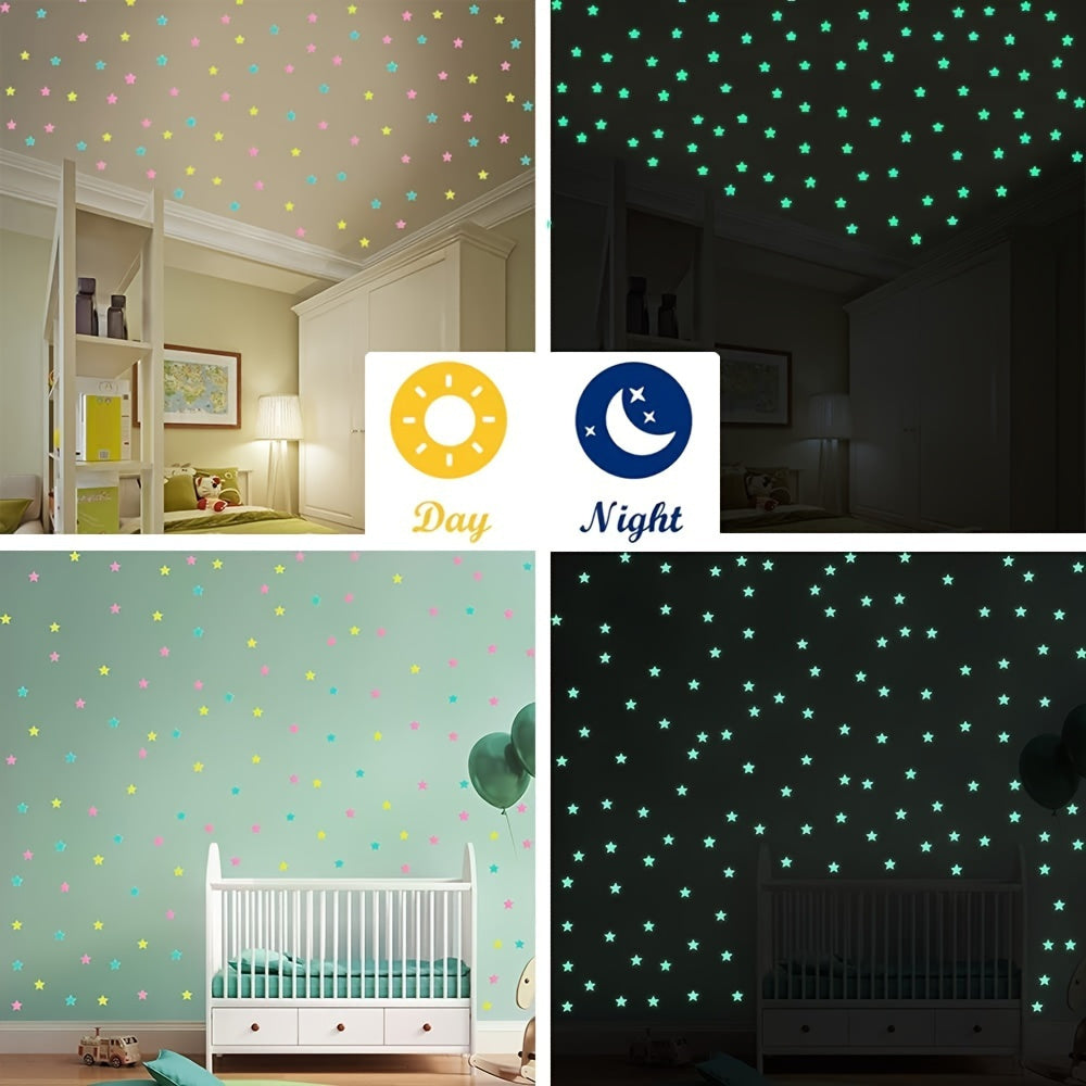 100Pcs Glow-In-The-Dark Star Stickers: Decorate Your Bedroom, Living Room, Or Ceiling with a Festive Touch