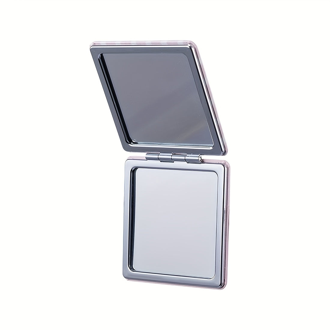 MINISO Hello Kitty Double-Sided Pink Striped Folding Mirror - Portable Square Travel Makeup Mirror with Cute Cartoon Design, Teddy Bear & Hearts, Durable Plastic Compact for On-the-Go, Playful Aesthetic