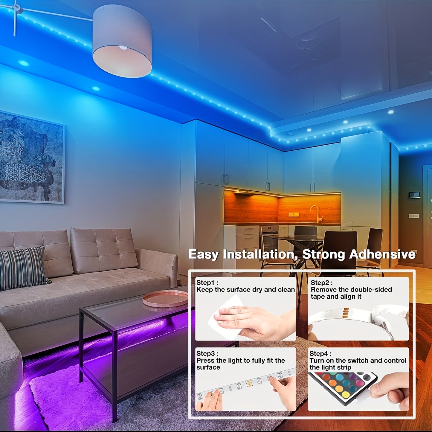 Wireless control intelligent LED strip lights infrared remote control RGB lighting decoration living room atmosphere lights with flexible lights decoration