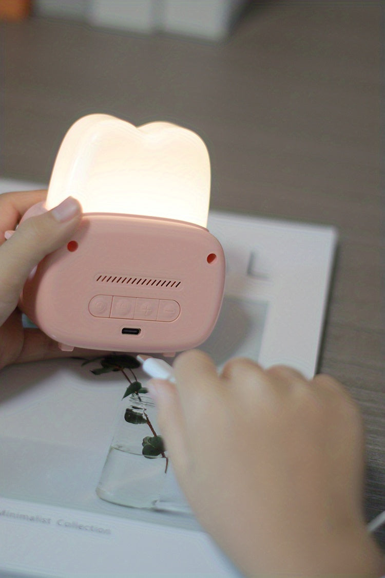 QANYI Modern Freestanding Bedside Alarm Clock Night Light, Adjustable Soft Light, USB Rechargeable Lithium Battery, Button Control, Plastic Shade, for Bedroom Tabletop Use