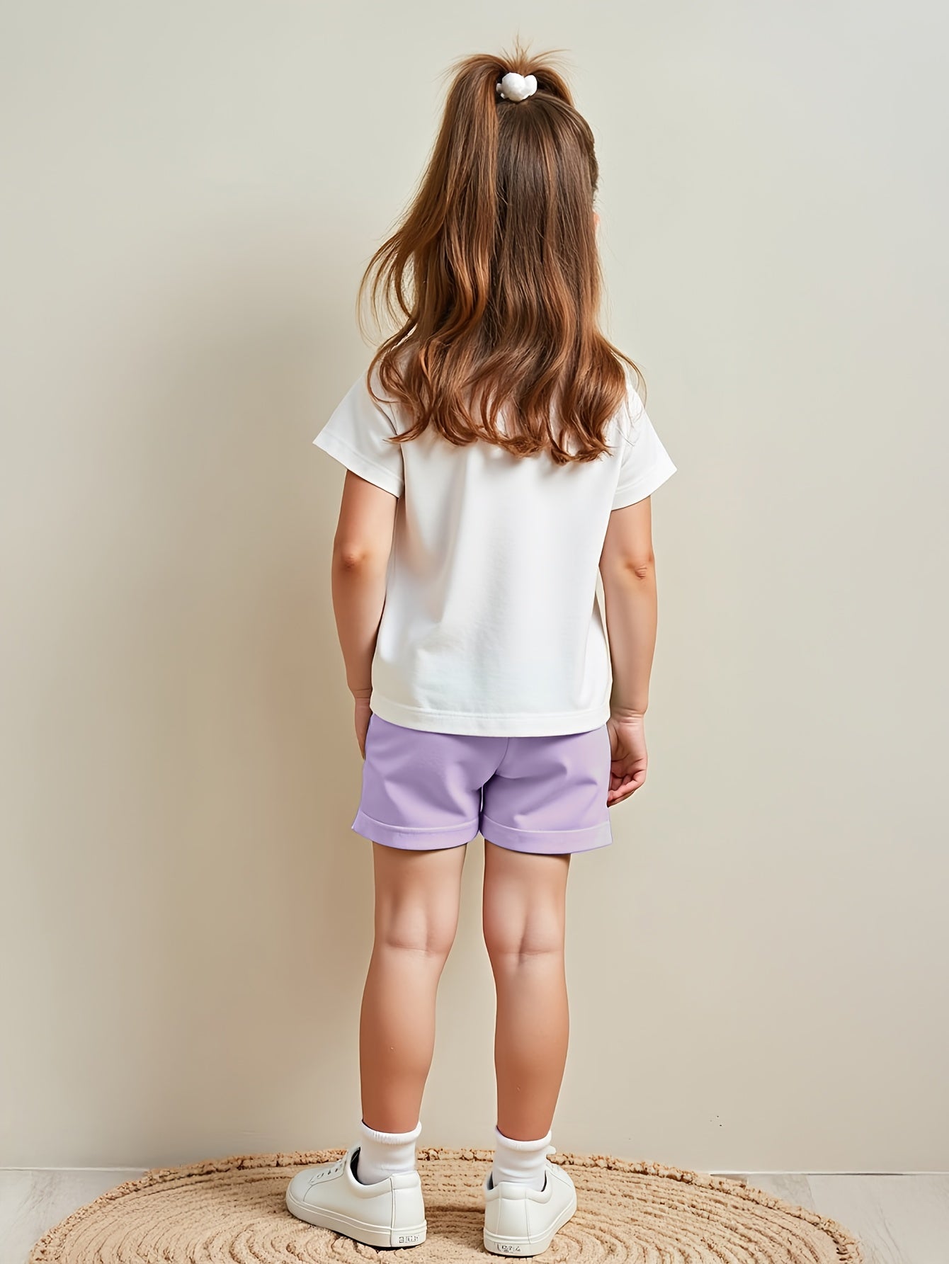 2pcs Set Summer Casual Short Sleeve Crew Neck Polyester T-Shirt Tops and Shorts for Kids, for Outdoor