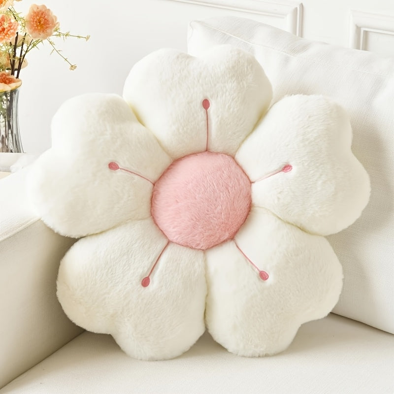 Soft Plush Daisy Flower Cushion – Cozy Pink Polyester Throw Pillow with Cute Petal Design, Perfect for Beds, Sofas, and Home Decor Gifts, Cute Pillows