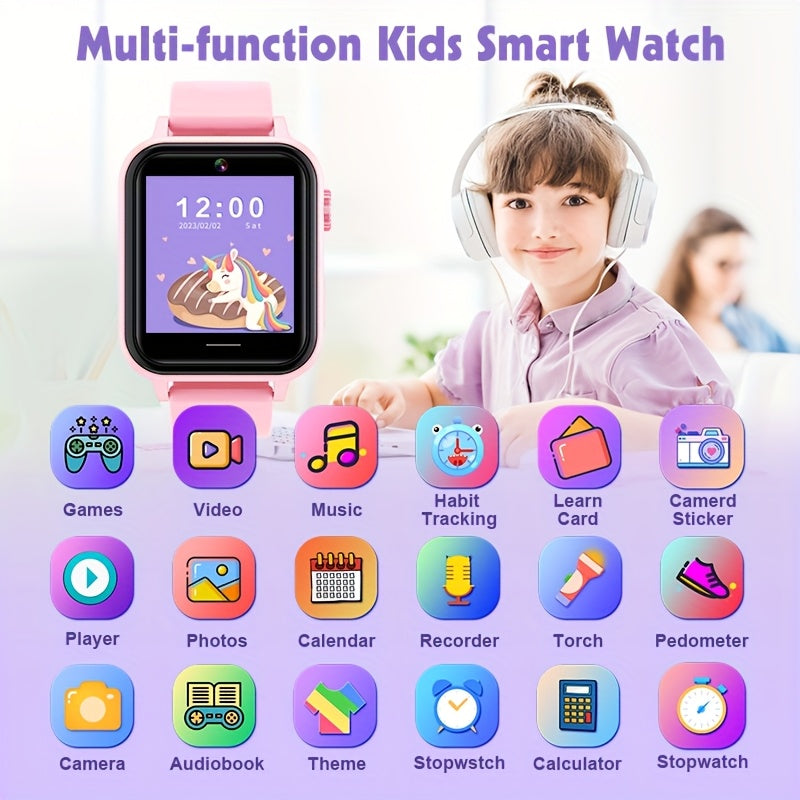 Kids Smartwatch with 30 Educational Games, HD Touchscreen, Music Player, Pedometer, Alarm Clock, Calculator, Flashlight - 12/24 Hours Timer, Silicone Strap, USB Charging, Ideal for 4-12 Year Olds, Boys and Girls