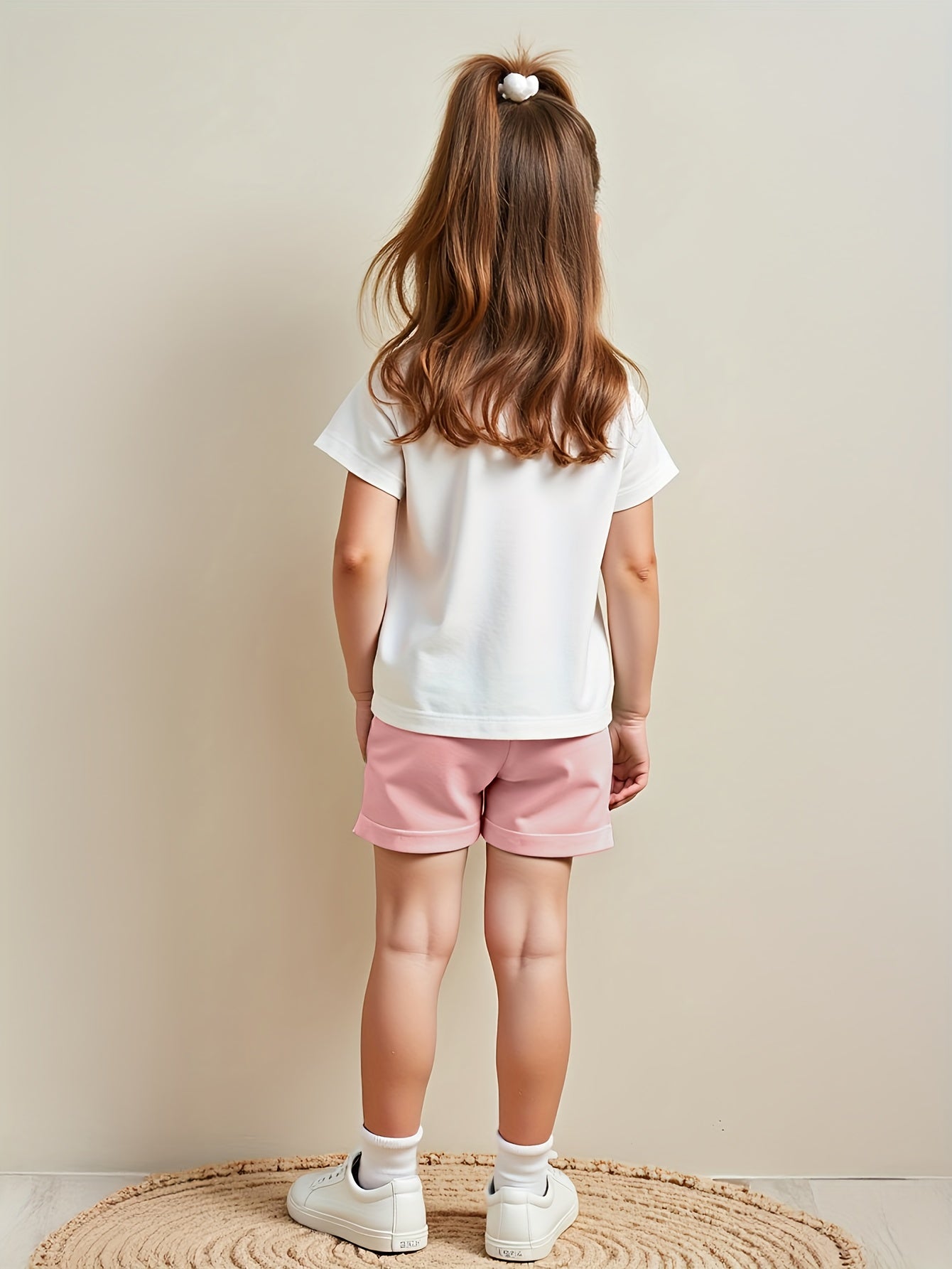 2pcs Set Summer Casual Short Sleeve Crew Neck Polyester T-Shirt Tops and Shorts for Kids, for Outdoor
