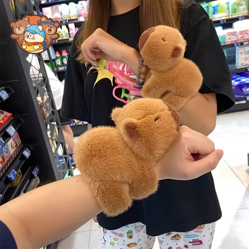 Adorable Capybara Plush Toy Wristband - Soft PP, Deep Brown Guinea Pig Stuffed Animal Keychain, Perfect for Play & Decoration, Decorative Accessory|Cute Wristband|Quality Plush Material, Capybara Stuffed Animal for winter