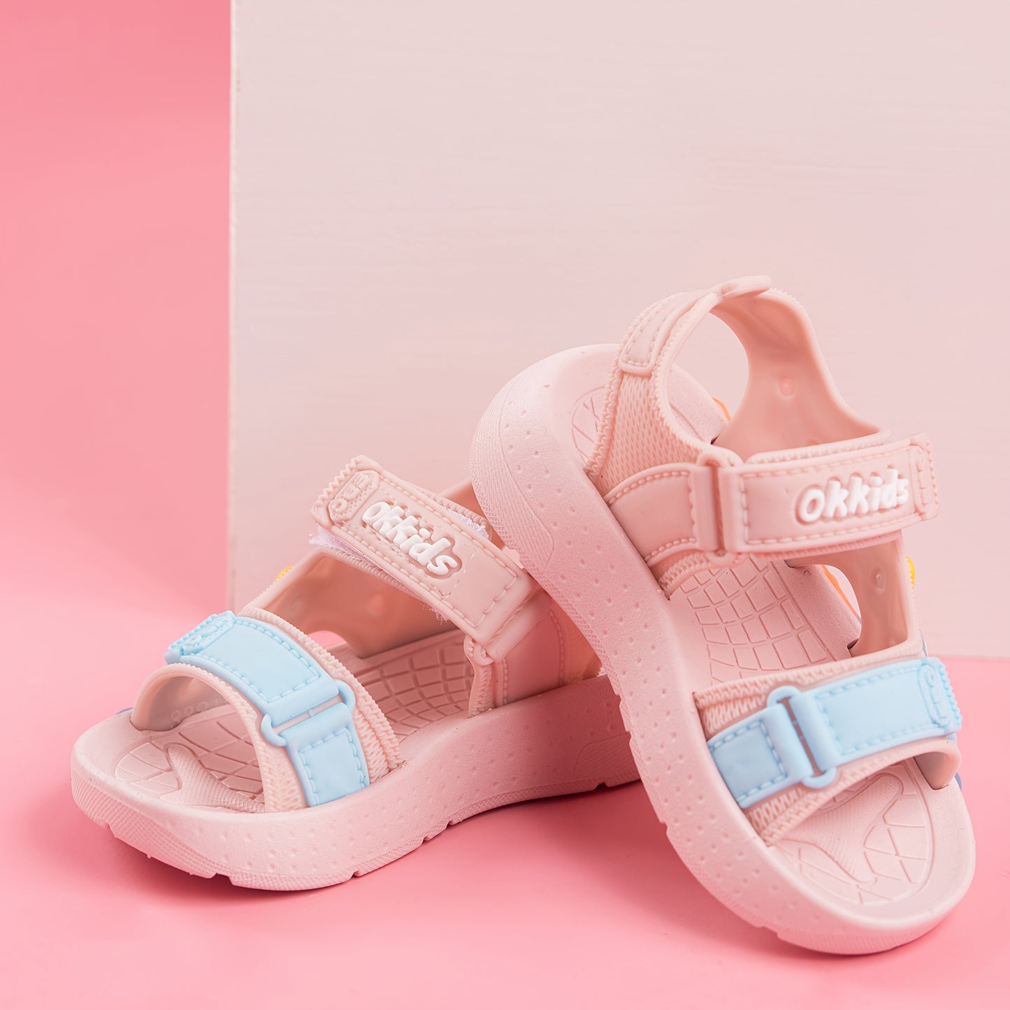Girls' Summer Sandals - Cute Cartoon Design, Breathable & Comfortable, Lightweight PVC Material with Closure, Perfect for Outdoor Play & Casual Wear, Pink & Blue with "SPEED" Print, Shoes for Girls