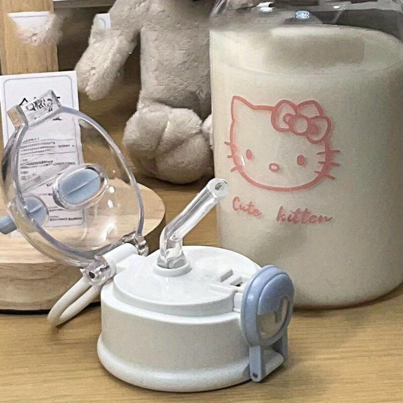 () Sanrio Kaikawaii Kulomi Melody Sippy Cup- Cute Plastic Travel Drink Bottle, Ideal for Summer Drinks, Easy to Carry and Durable, White