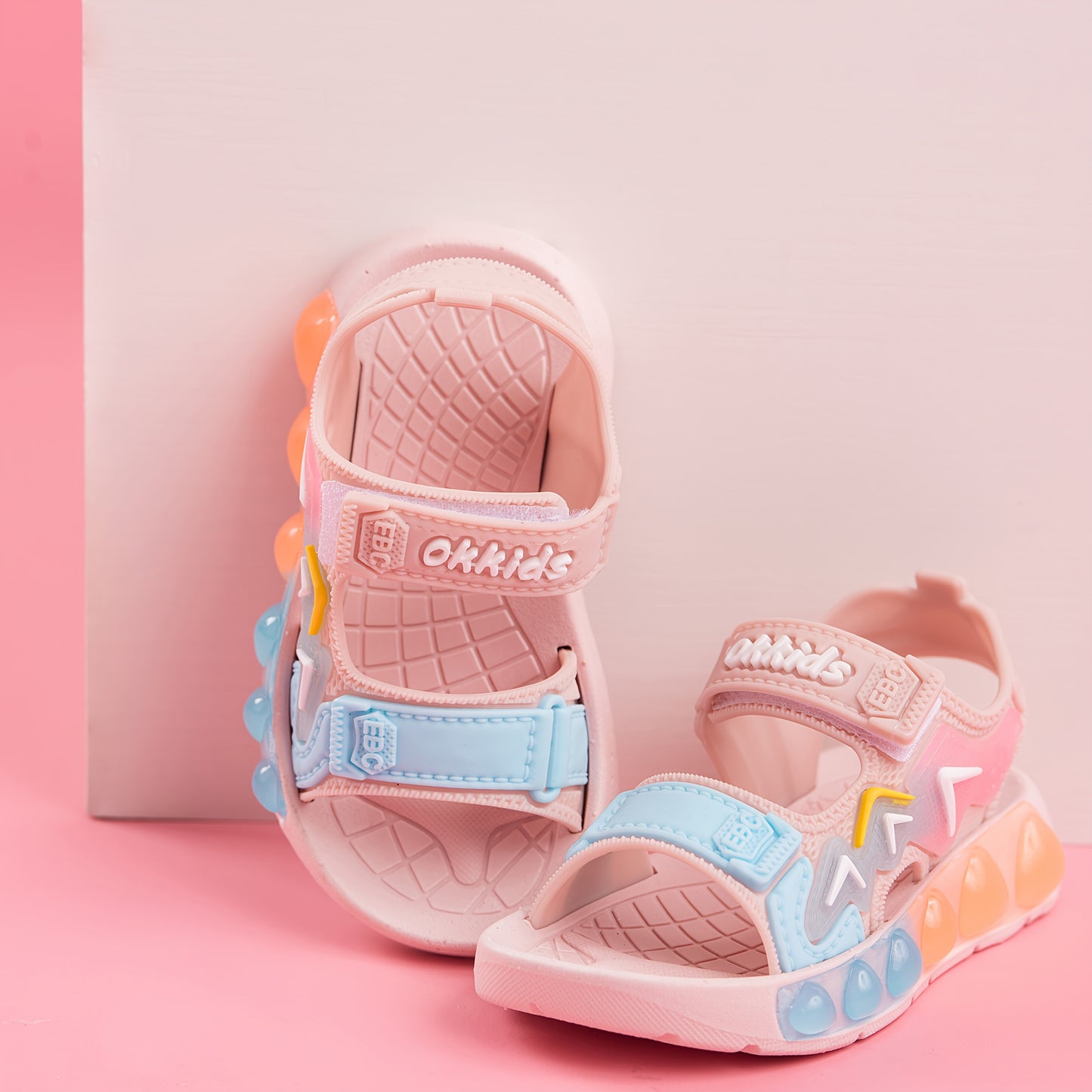 Girls' Summer Sandals - Cute Cartoon Design, Breathable & Comfortable, Lightweight PVC Material with Closure, Perfect for Outdoor Play & Casual Wear, Pink & Blue with "SPEED" Print, Shoes for Girls