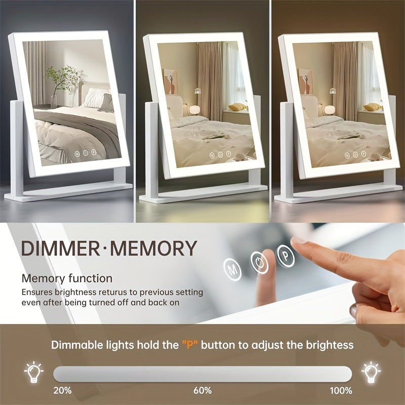 Niuphia Lighted Makeup Mirror, Adjustable LED Lighting, USB Powered, 5000Mah Rechargeable Battery, Touch Control, 360° Swivel, Polished Metal Frame.