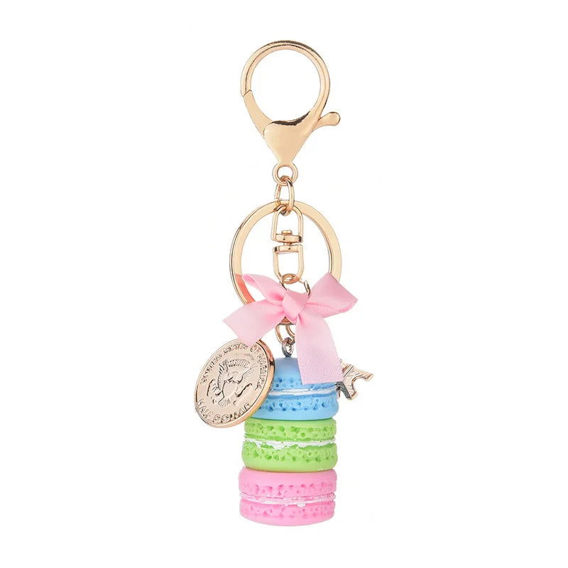 New macaron cake keychain bow Paris tower key ring charm car keychain party gift Jewelry 3087
