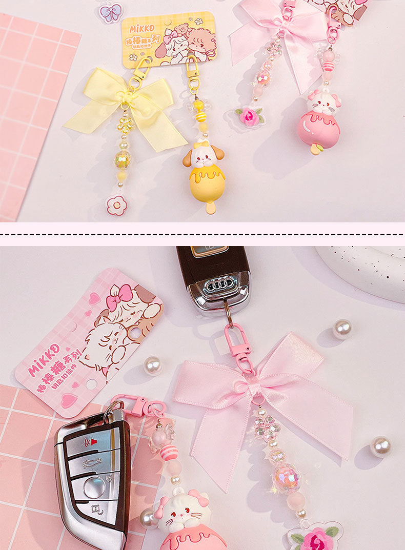 Genuine Kawaii Mikko Lollipop Beaded Keychain Pendant Backpack Pendant Mikko Figurines Keychain Pendant Anime Peripheral Gift