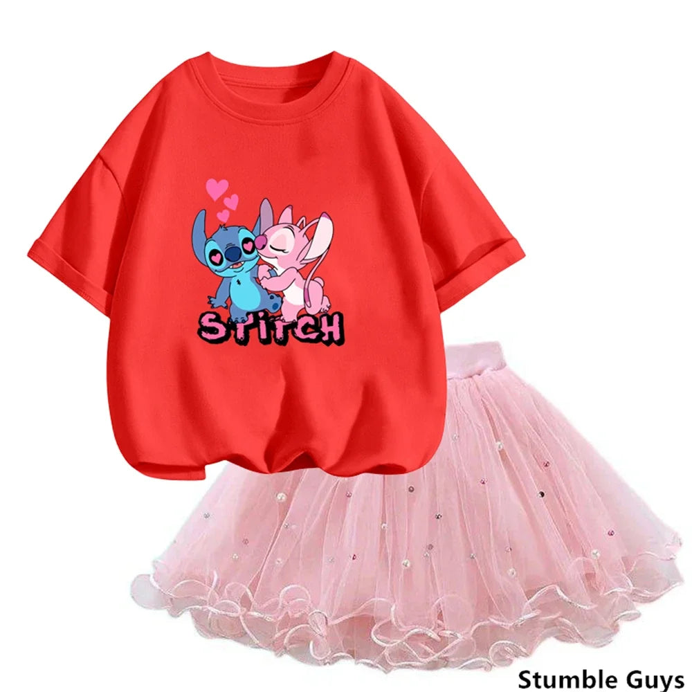 Dresses For Girl Summer Fashion Wear Outfit Kids cute Stitch T-Shirt Party Baby Costumes For Children Tulle Tutu Skirt Clothing