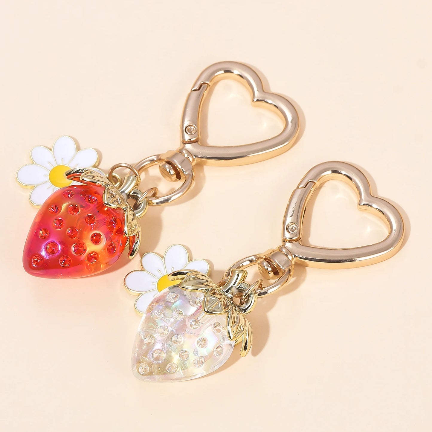 Cute Strawberry Bag Pendant Keychain Kawaii Heart Flower Daisy Key Chain for Women Girs Bag Purse Pendant Accessories Gift