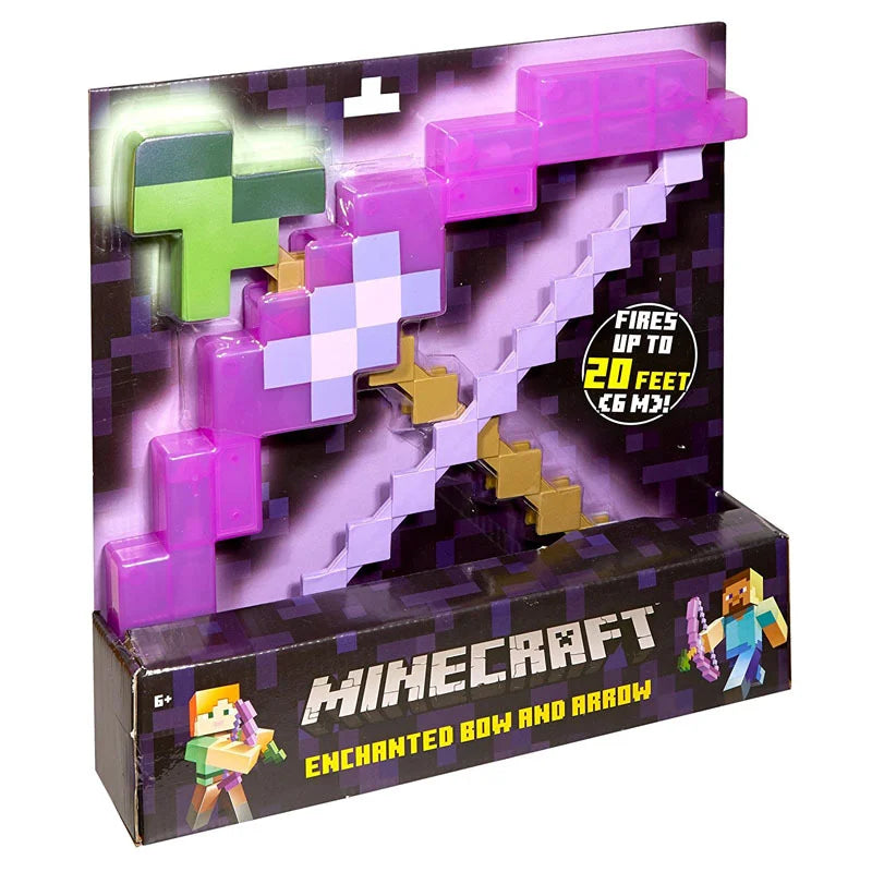 Minecraft New Toy Weapon Purple Enchanted Bow and Arrow Diamond Sword Draft 2-in-1 Set with Catapult Love Birthday Gift