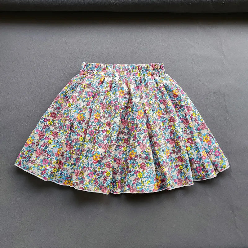 Kids Girls Cotton Print Princess Pleated Skirt Sweet Big Kids Girls Tutu Skirts Elastic Waist Mini Skirt Clothes For Girls