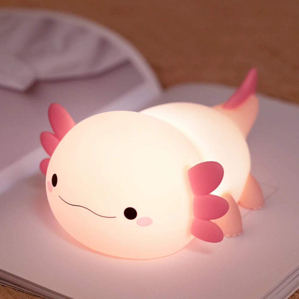 Novelty Silicone Axolotl Night Light Rechargeable Nursery Sleeping Lamp Touch Control Nightlights for Baby Room Decor