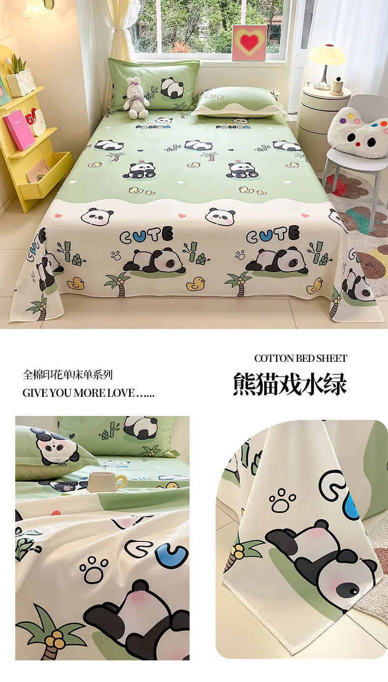 1pcs 100% Cotton Bed Sheet Flower Series Printed Double Top King Sheets for Girls Boys Kids Single Queen King Size Bed Linen