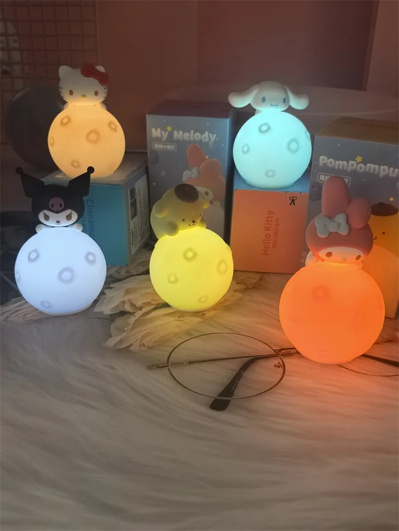 Original MINISO Hello Kitty Kuromi Cartoon Anime Figures Moon Night Light Toy Luminous Ornaments Cute Child Birthday Party Gifts