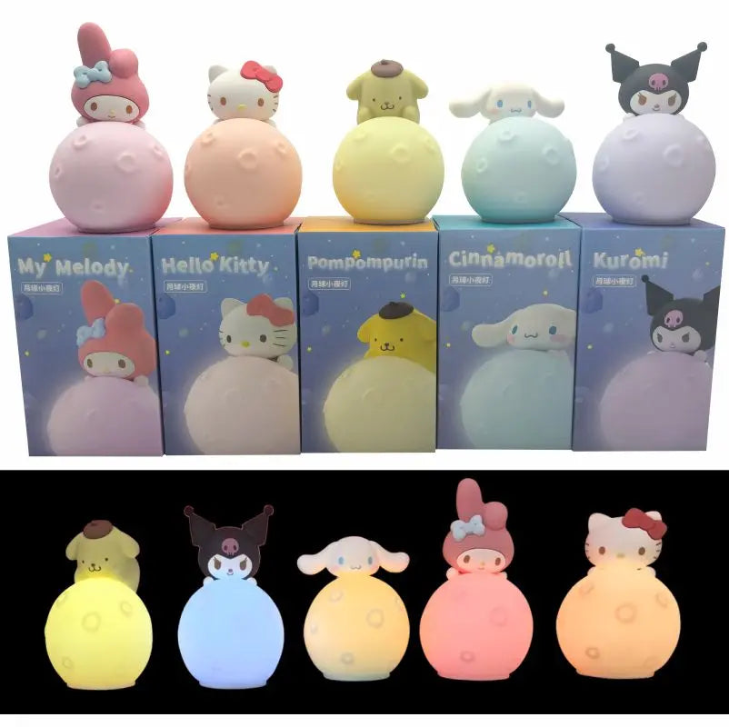 Original MINISO Hello Kitty Kuromi Cartoon Anime Figures Moon Night Light Toy Luminous Ornaments Cute Child Birthday Party Gifts