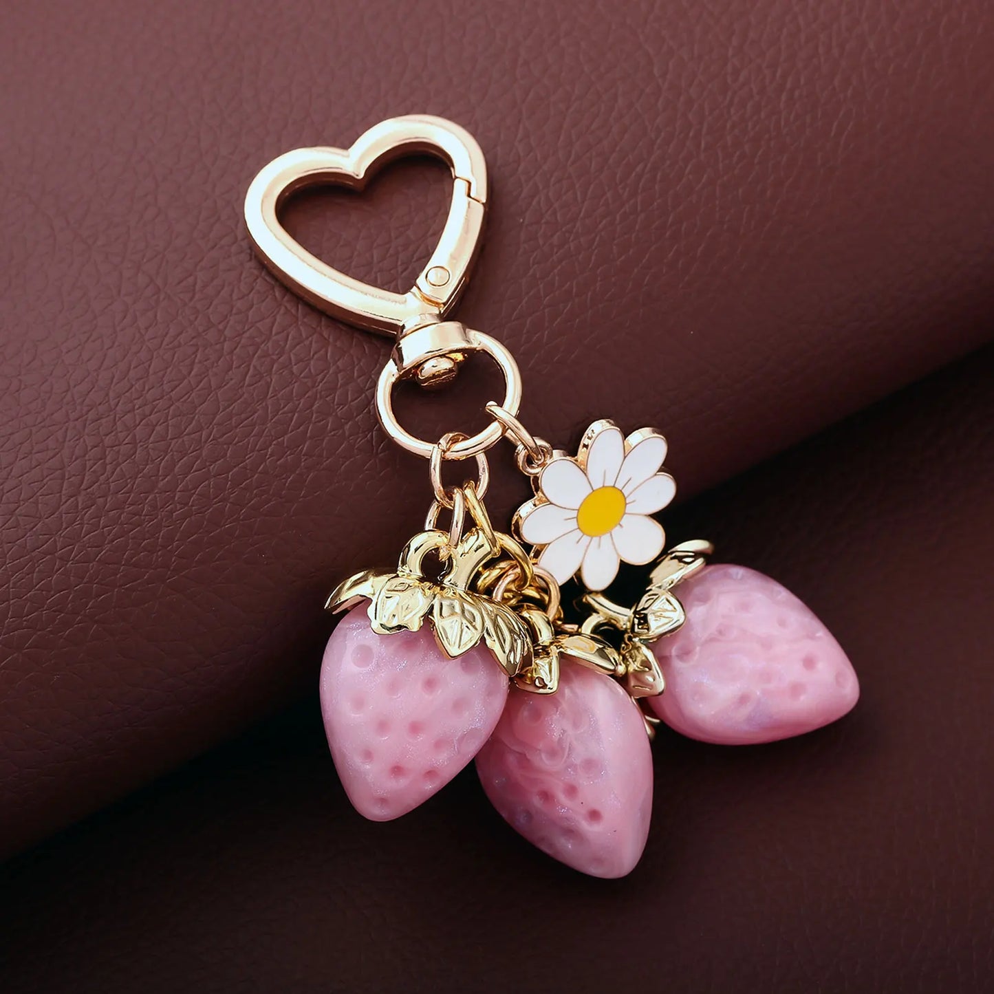 Cute Strawberry Bag Pendant Keychain Kawaii Heart Flower Daisy Key Chain for Women Girs Bag Purse Pendant Accessories Gift