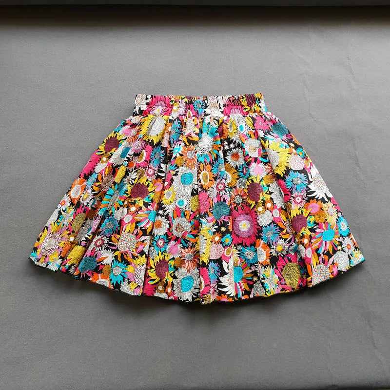 Kids Girls Cotton Print Princess Pleated Skirt Sweet Big Kids Girls Tutu Skirts Elastic Waist Mini Skirt Clothes For Girls
