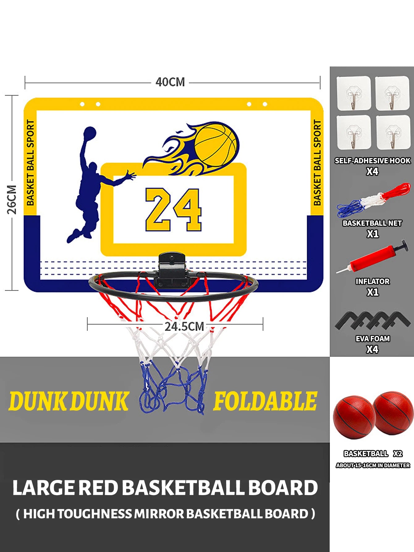 Children's wall mounted silent non porous foldable basketball stand indoor and outdoor activity basketball stand with basketball