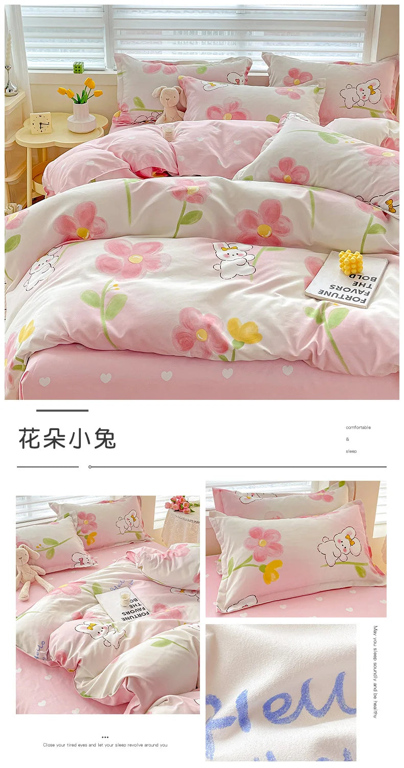 4pcs, 100% cotton bedding set, four piece sheet set comfort set girly fresh style couple bed comforter set