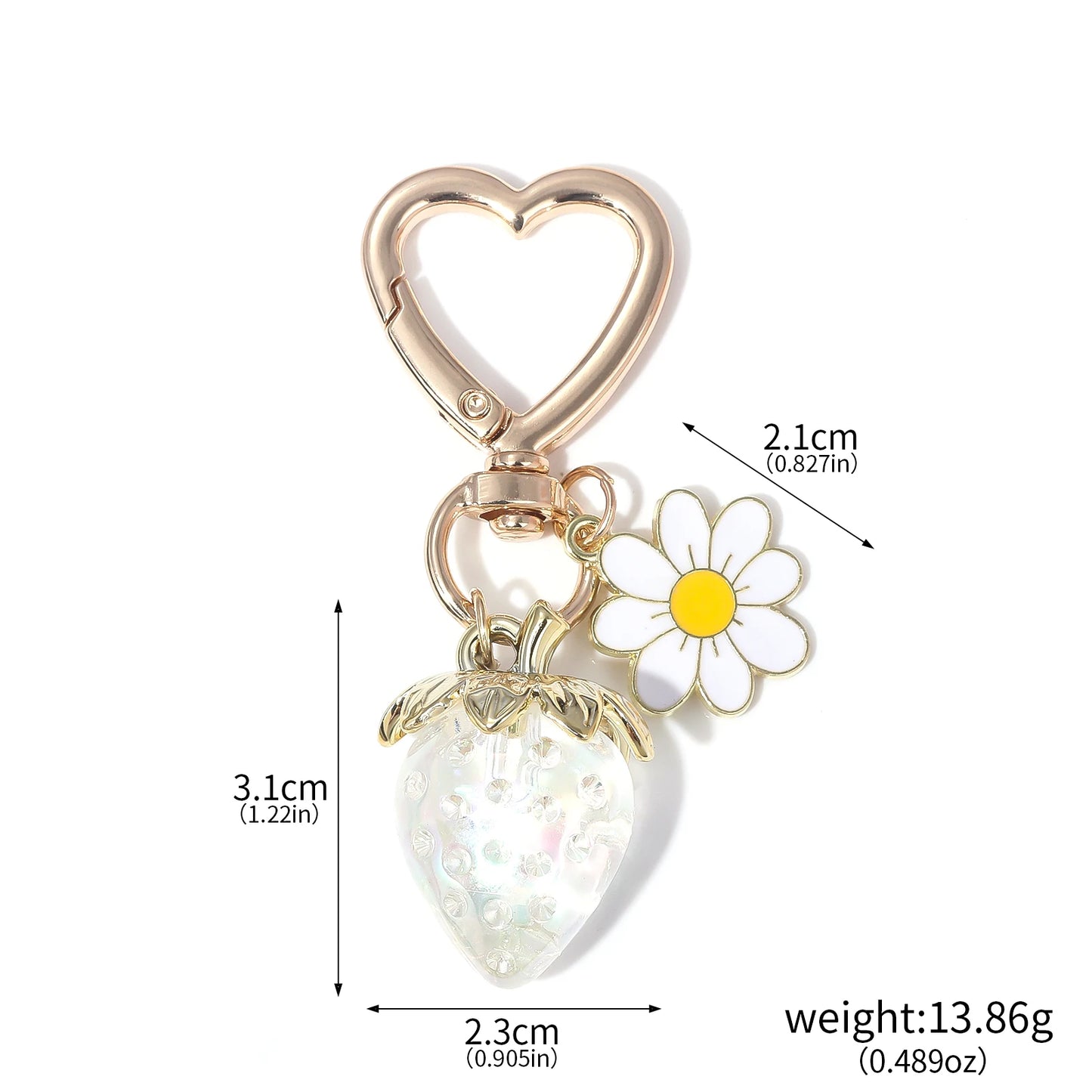 Cute Strawberry Bag Pendant Keychain Kawaii Heart Flower Daisy Key Chain for Women Girs Bag Purse Pendant Accessories Gift
