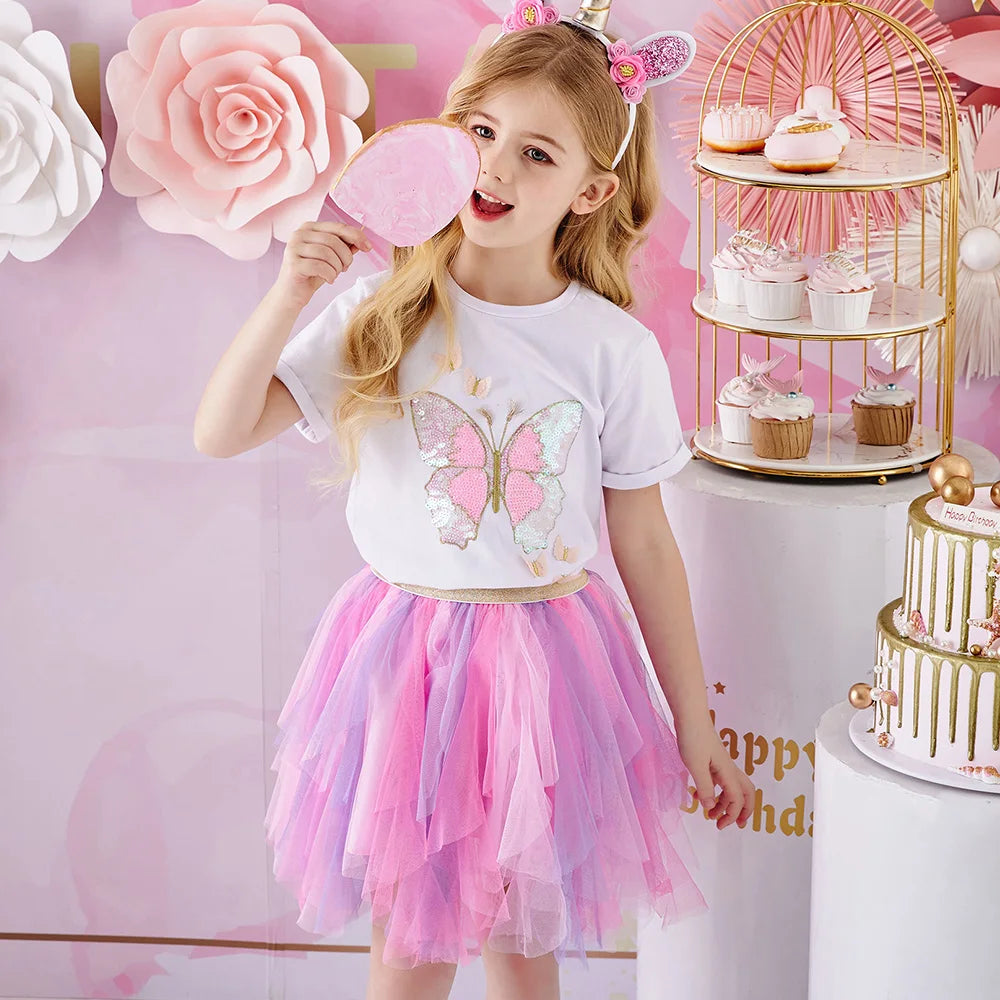 VIKITA Kids Princess Skirts Girls Irregular Layered Mesh Tulle Birthday Party Tutu Mini Skirts Girls Pink Casual Ballet Skirt