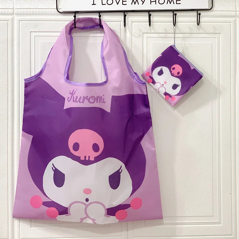 My Melody Sanrio Reusable Tote Bag Kuromi Portable Grocery Shopping Bag Hello Kitty Cinnamoroll Eco-Friendly Bag Be Folded