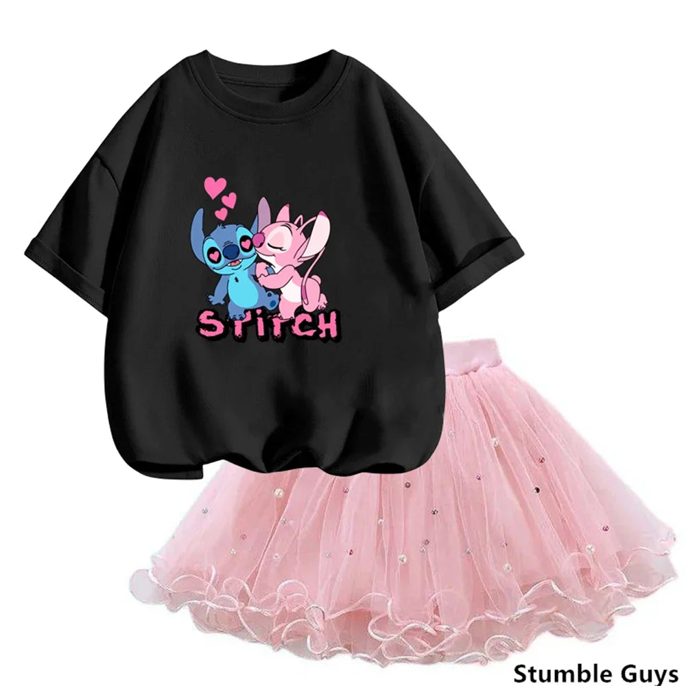 Dresses For Girl Summer Fashion Wear Outfit Kids cute Stitch T-Shirt Party Baby Costumes For Children Tulle Tutu Skirt Clothing