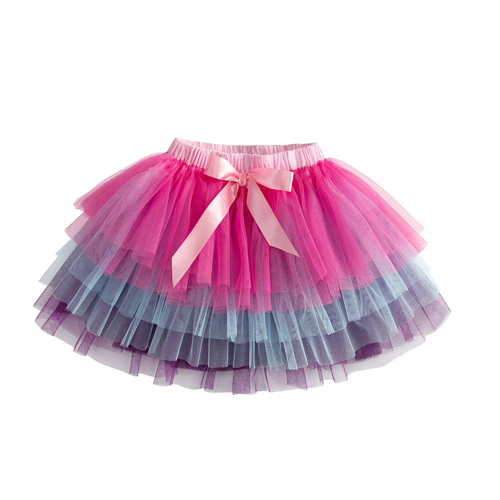 VIKITA Kids Princess Skirts Girls Irregular Layered Mesh Tulle Birthday Party Tutu Mini Skirts Girls Pink Casual Ballet Skirt