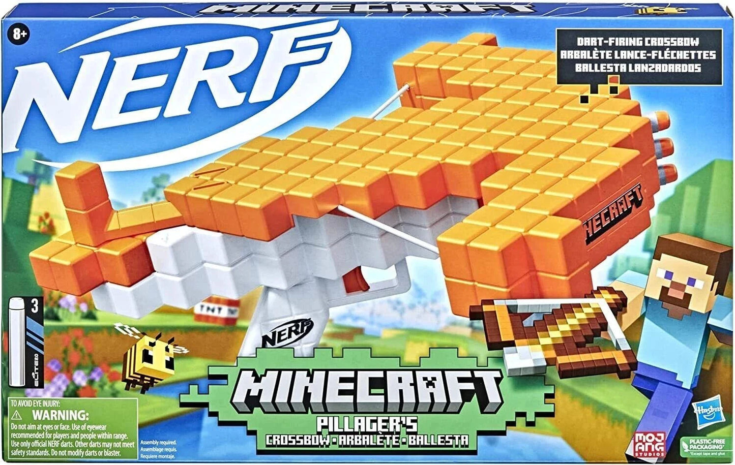 Hasbro Nerf Minecraft Pillager's Crossbow Dart-Blasting Crossbow, Real Crossbow Action, Includes 3 Official Elite Darts 42787