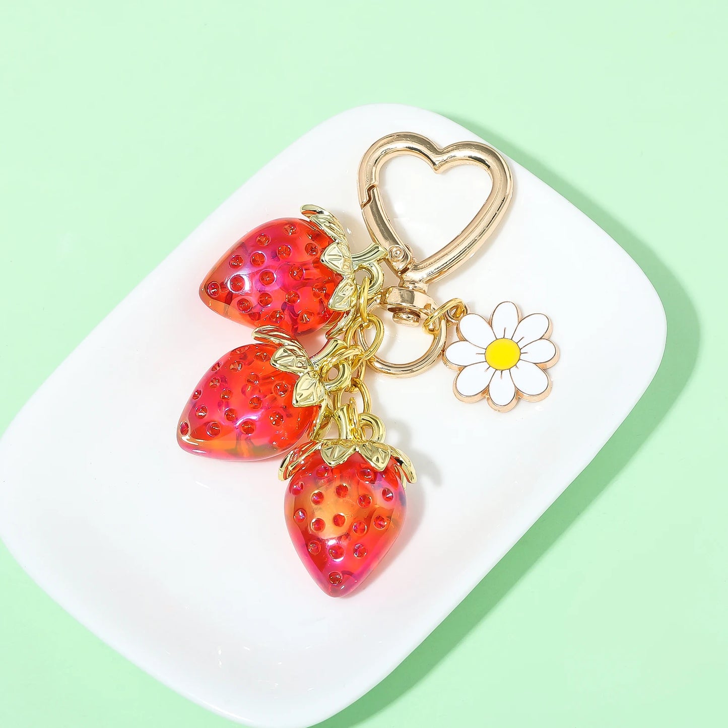 Cute Strawberry Bag Pendant Keychain Kawaii Heart Flower Daisy Key Chain for Women Girs Bag Purse Pendant Accessories Gift