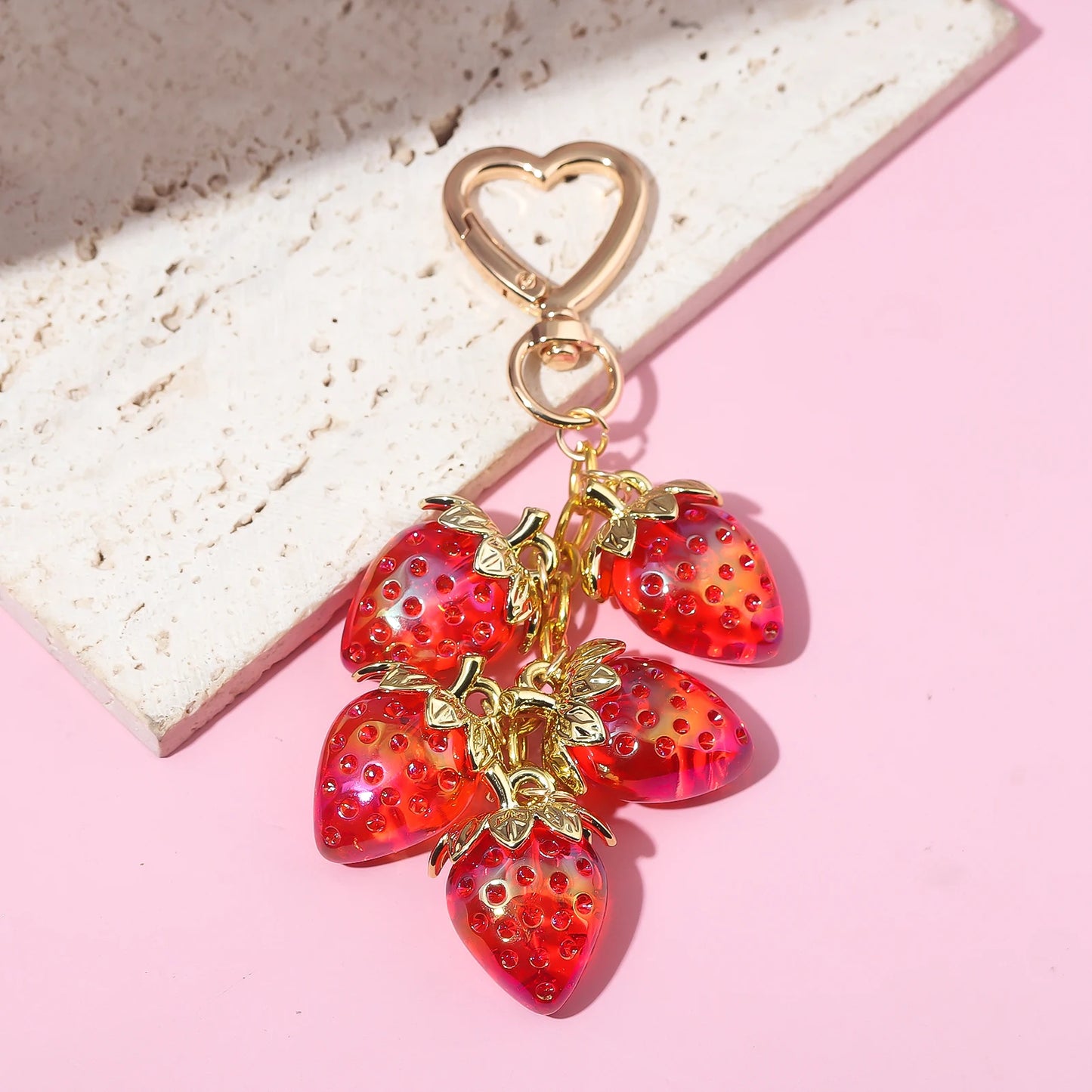 Cute Strawberry Bag Pendant Keychain Kawaii Heart Flower Daisy Key Chain for Women Girs Bag Purse Pendant Accessories Gift