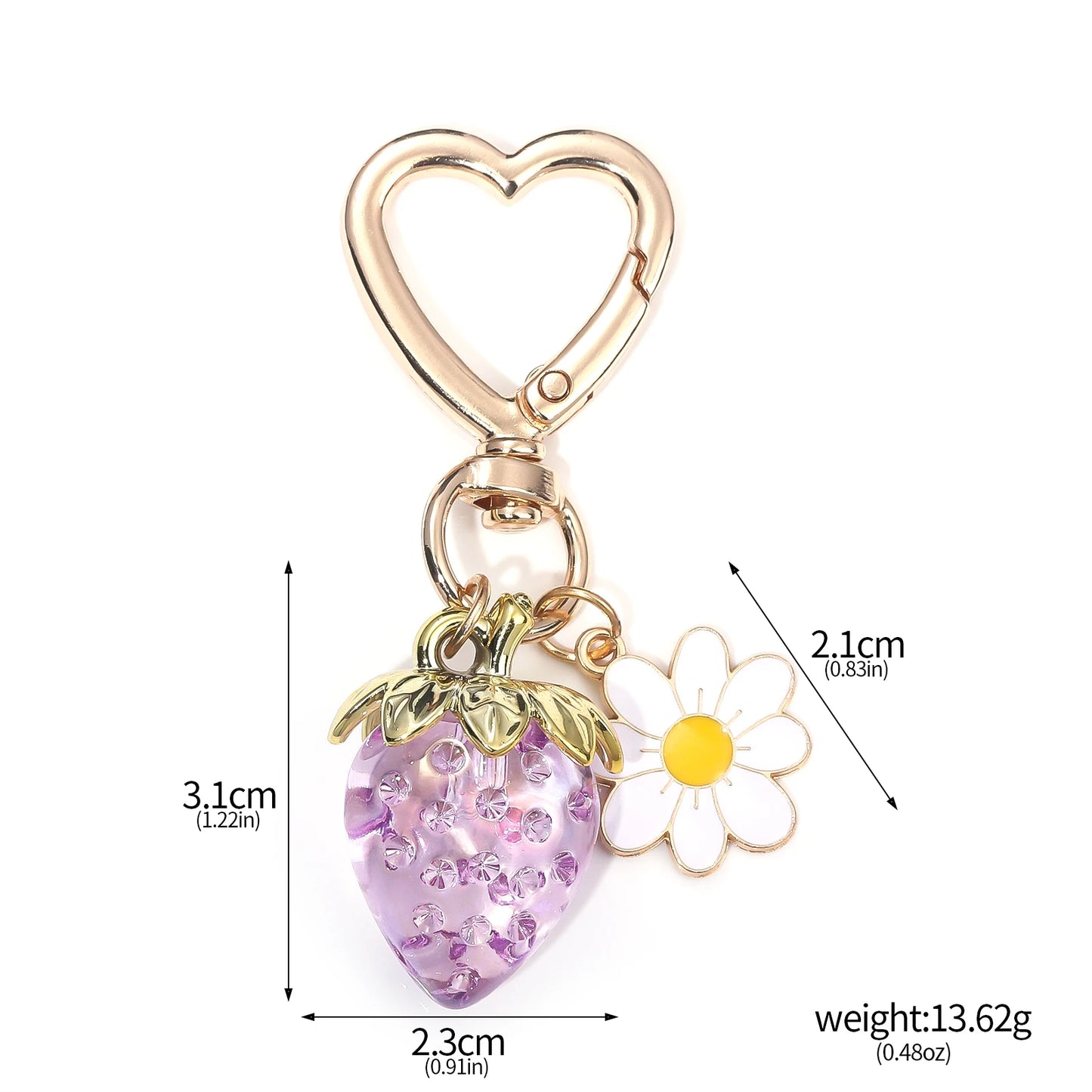 Cute Strawberry Bag Pendant Keychain Kawaii Heart Flower Daisy Key Chain for Women Girs Bag Purse Pendant Accessories Gift