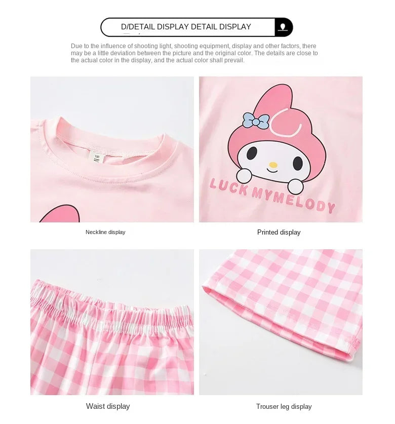 Kids Boys Girls Summer Cartoon Print Short Sleeve T-Shirt Tops with Shorts Toddler Baby Clothing Sets Kitty Kuromi Kids Outfits