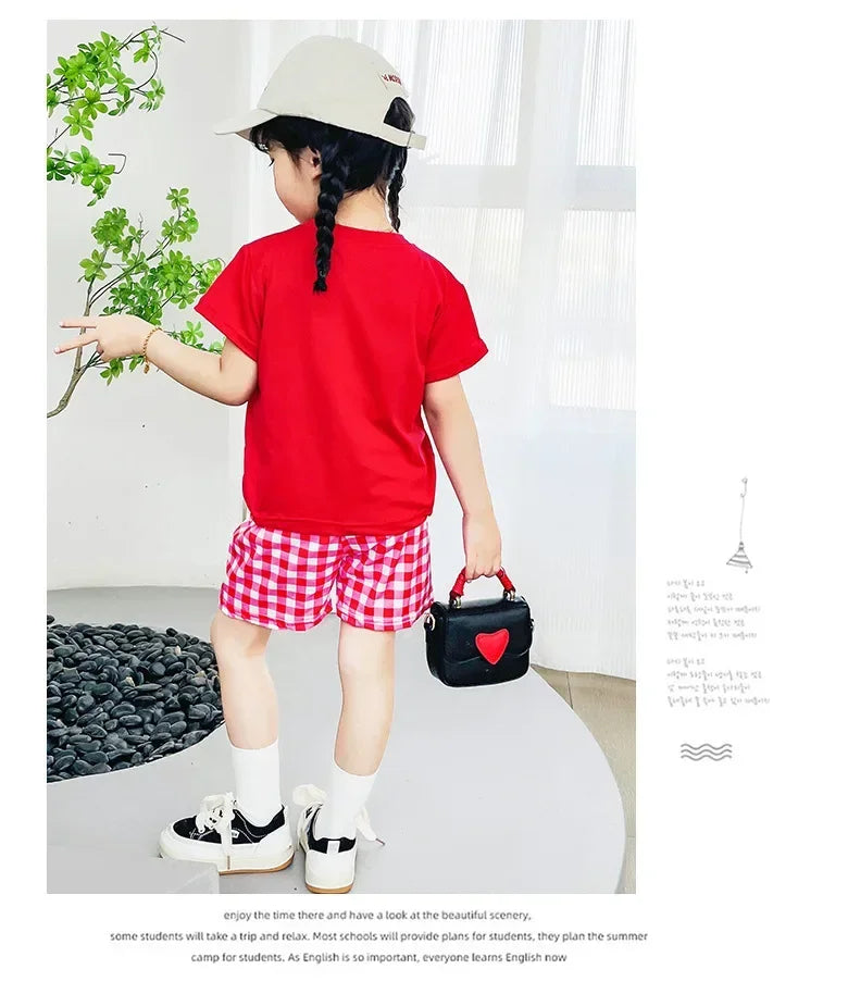 Kids Boys Girls Summer Cartoon Print Short Sleeve T-Shirt Tops with Shorts Toddler Baby Clothing Sets Kitty Kuromi Kids Outfits