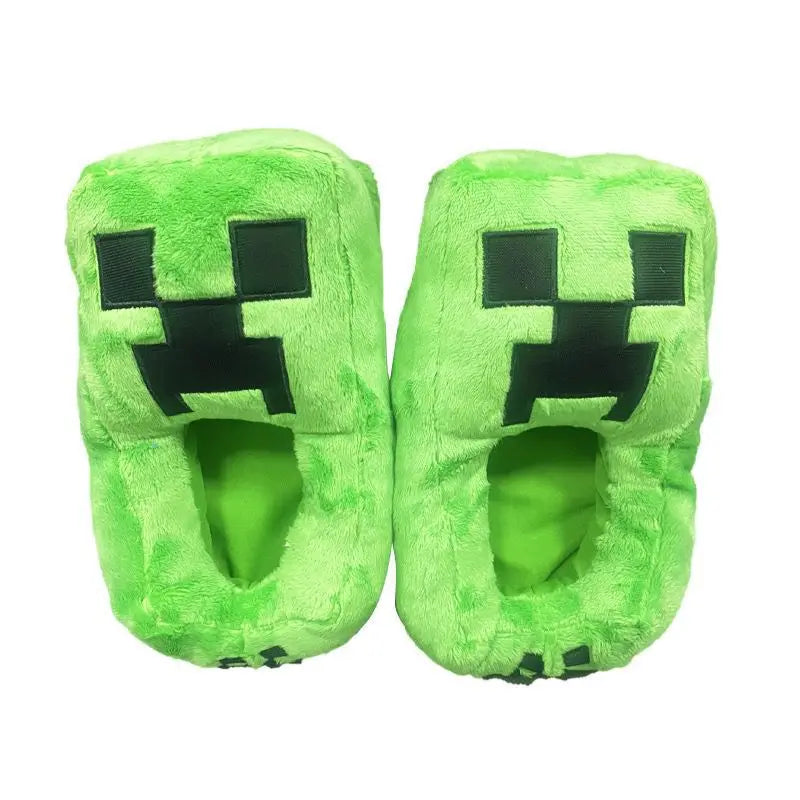 Minecraft Cotton Shoes Cartoon Cute Flat Plush Slippers Soft Sole Non-slip Winter Warm Heel Wrap Boys Girls Indoor Home Slippers