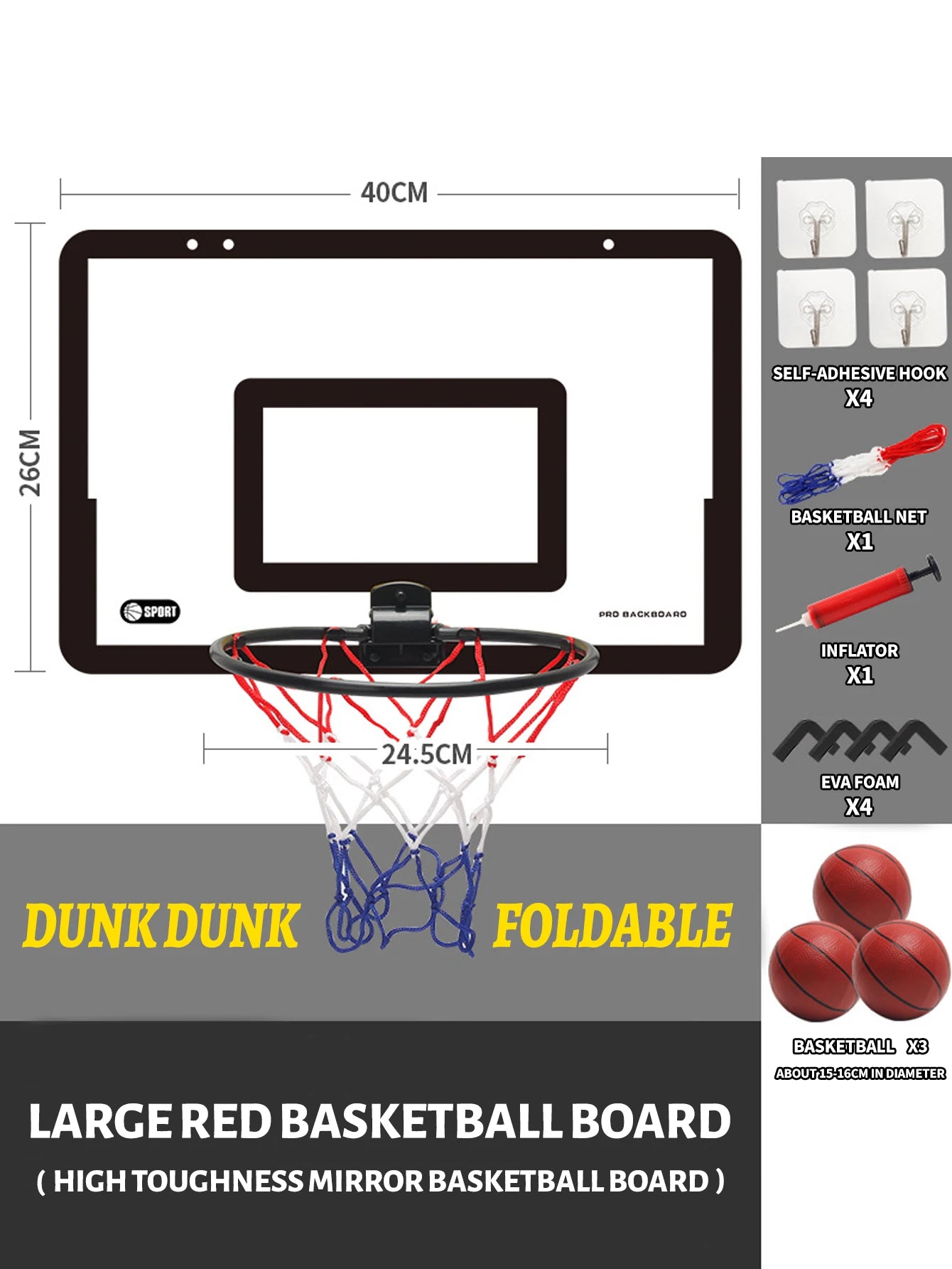 Children's wall mounted silent non porous foldable basketball stand indoor and outdoor activity basketball stand with basketball