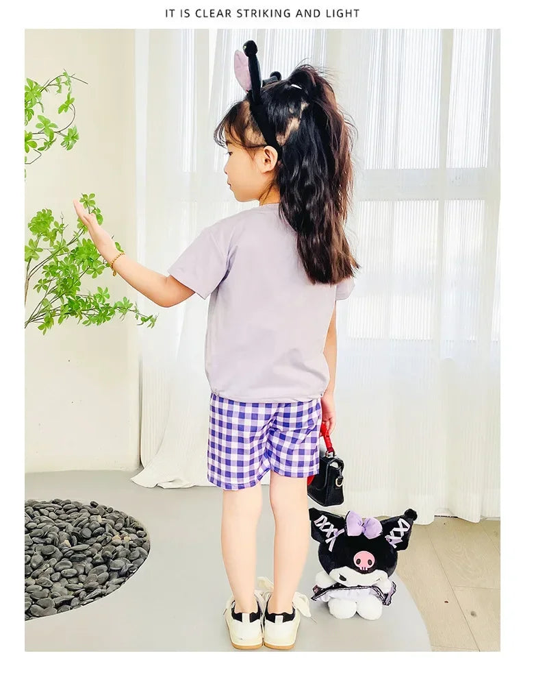 Kids Boys Girls Summer Cartoon Print Short Sleeve T-Shirt Tops with Shorts Toddler Baby Clothing Sets Kitty Kuromi Kids Outfits