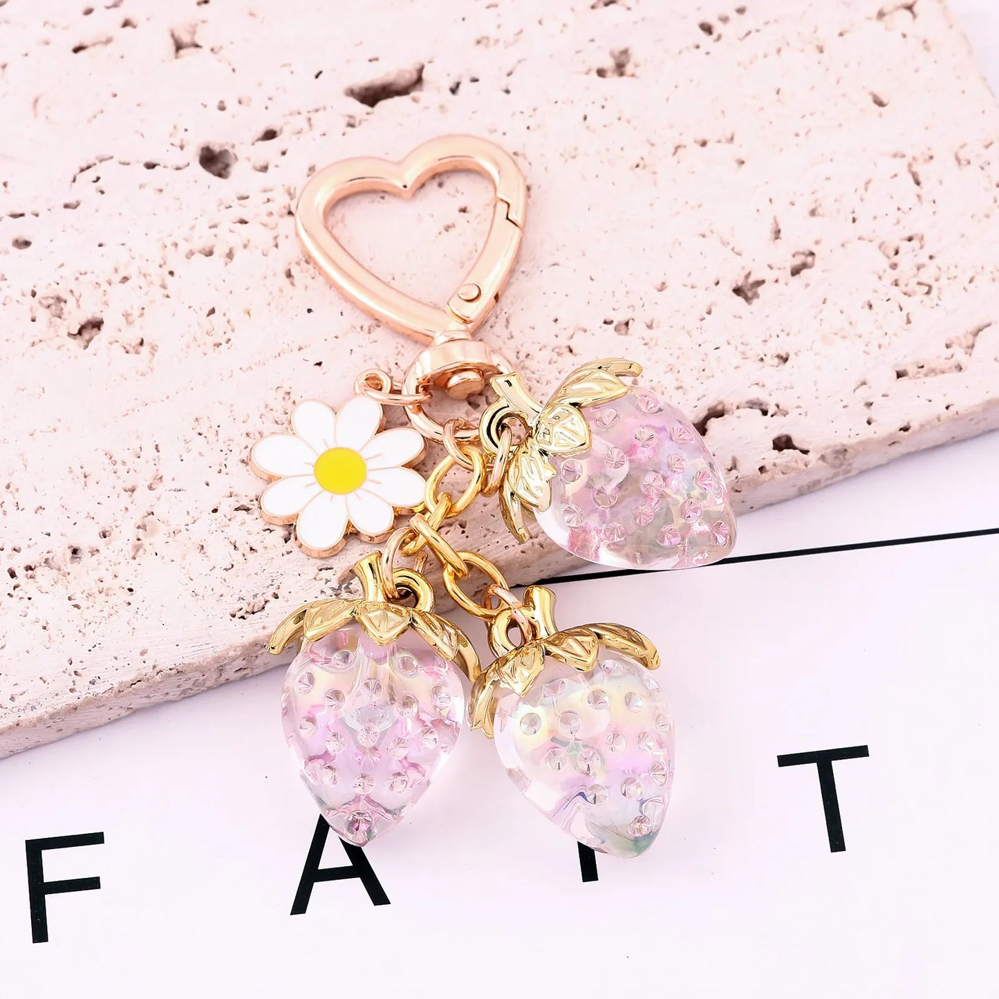 Cute Strawberry Bag Pendant Keychain Kawaii Heart Flower Daisy Key Chain for Women Girs Bag Purse Pendant Accessories Gift