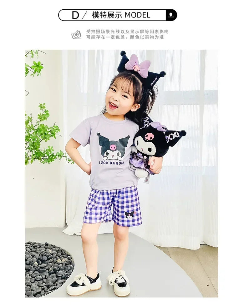 Kids Boys Girls Summer Cartoon Print Short Sleeve T-Shirt Tops with Shorts Toddler Baby Clothing Sets Kitty Kuromi Kids Outfits