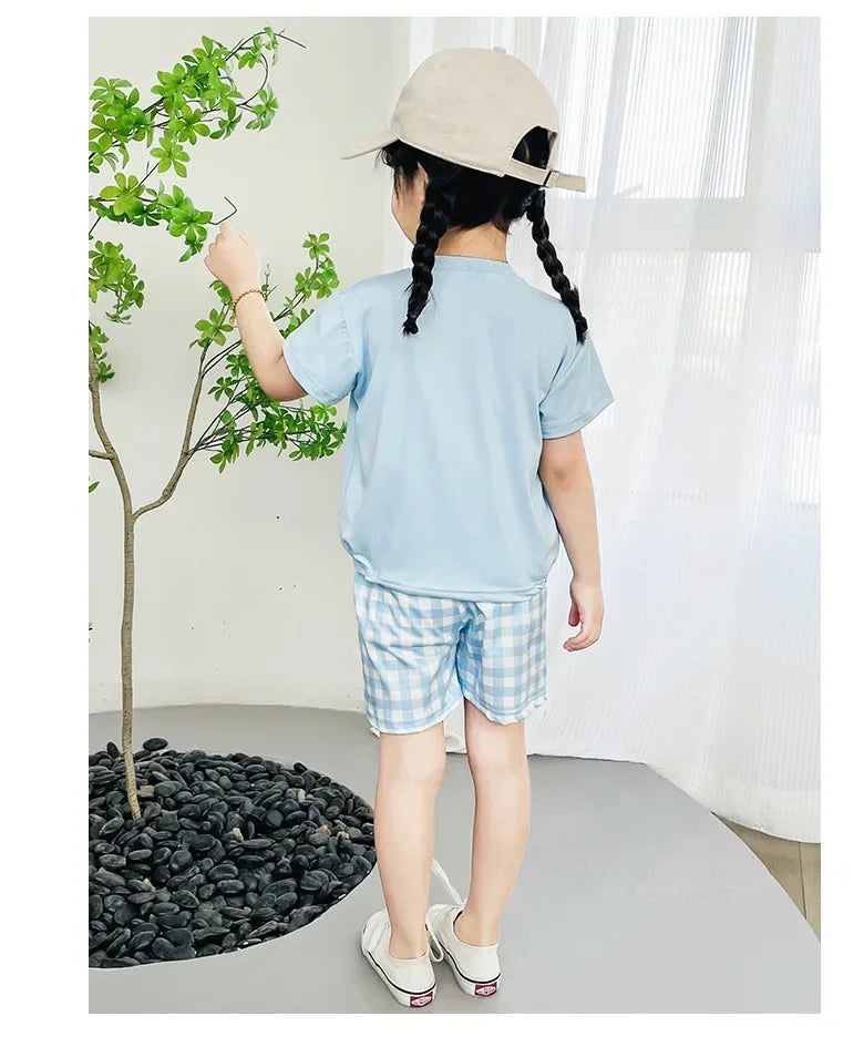 Kids Boys Girls Summer Cartoon Print Short Sleeve T-Shirt Tops with Shorts Toddler Baby Clothing Sets Kitty Kuromi Kids Outfits