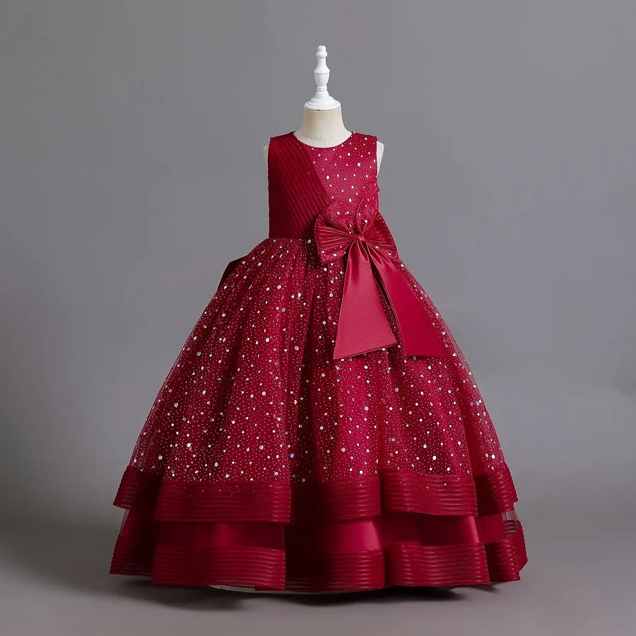 children's gauze lace birthday party dinner ball big butterfly dress New Christmas Party Princess long dress children's dress